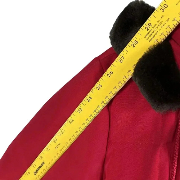 Centigrade Womens XS Down Red Jacket Removable Faux Fur Hood Long Quilted Coat - Picture 12 of 16
